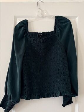 Madewell Smocked Square Neck Long Sleeve Top - Dark Teal